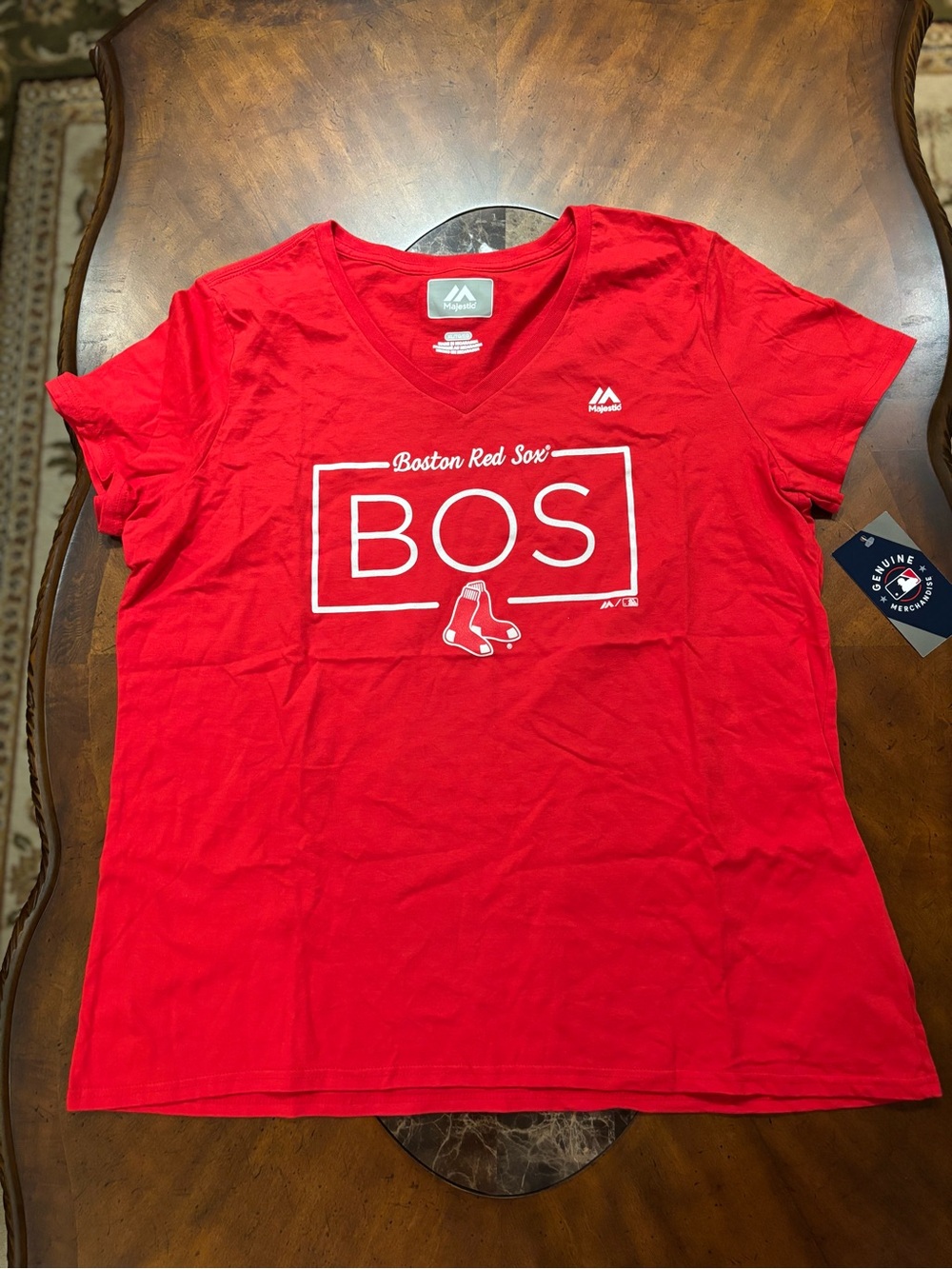Majestic Women's Red BOS V-Neck Tee